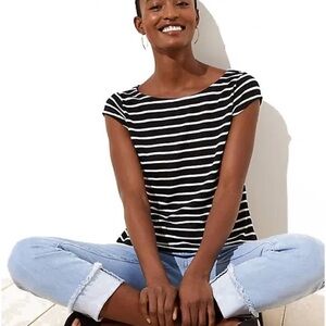 LOFT Petite Black and White Fitted Cap Sleeve Tee